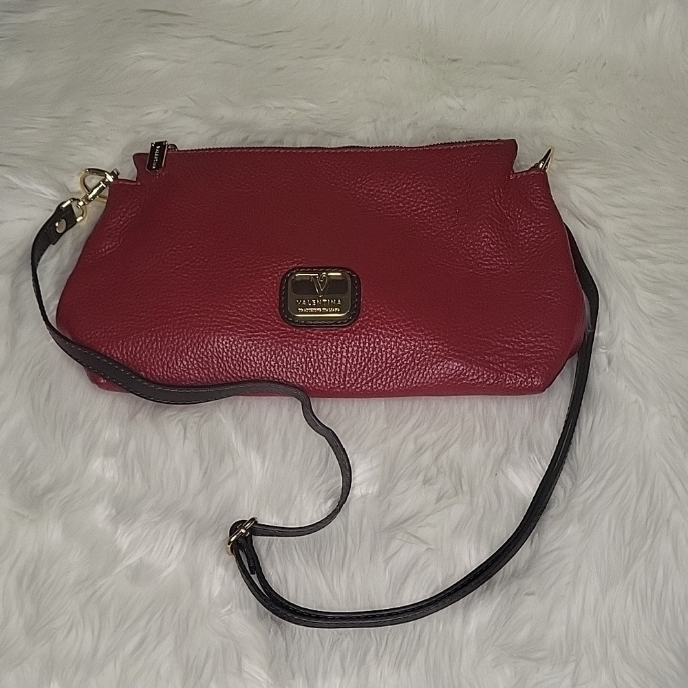 Valentina Red and Black Crossbody Bag with Leather Material and Compact …